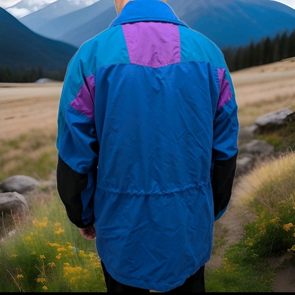 VTG 90s Jansport Mens Jacket Large Full Zip Electric Blue, Teal, Bright Purple